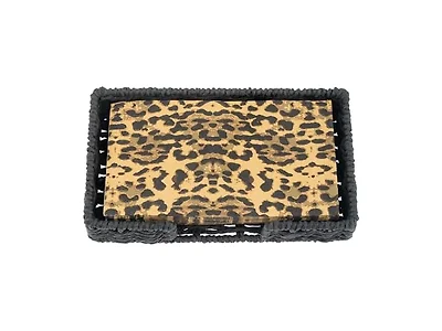 Woven Napkin Holder with Paper Napkin Set, Leopard