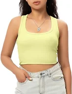GGOV Sports Crop Tank Tops for Women Cropped Workout Tops Racerback Running Yoga Tanks Cotton Sleeveless Gym Shirts Yellow Green