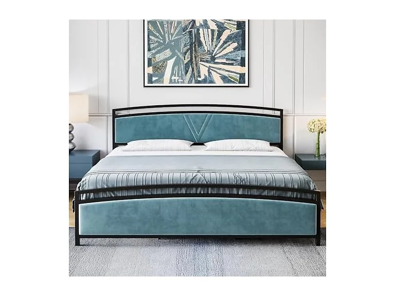GAOMON King Velvet Bed, Arc Design, Blue