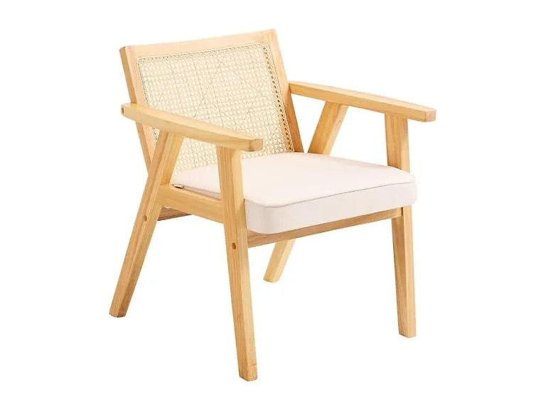 Mid Century Modern Rattan Chair, Upholstered