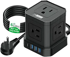 Cube 6ft Multi-Outlet Extension Cord with Surge Protector USB Ports Black