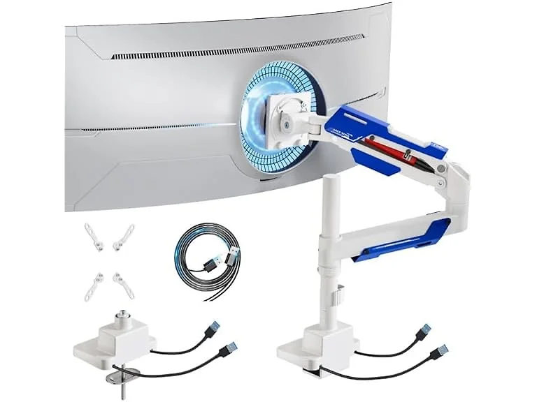 ARES WING 24" to 57" White Ultrawide Monitor Arm with USB