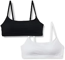 Amazon Essentials Women's Cotton Jersey Adjustable Scoop Bralette, Black/White, Large
