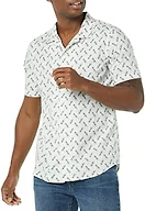 Amazon Essentials Men's Vacation Cotton Button-Down Short Sleeve Resort Shirt, Light Blue Bird Print, Medium