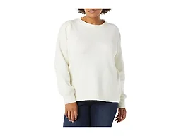 Amazon Essentials Women's Soft Touch Long Sleeve Pleated Shoulder Crewneck Sweater, Ivory, Small
