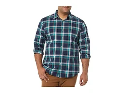 Amazon Essentials Men's Long-Sleeve Regular-Fit Stretch Poplin Shirt Shirt, -Navy/Green, Plaid, Large