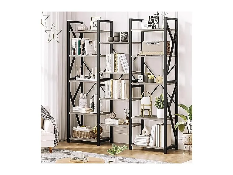 IDEALHOUSE 5-Tier Wide Bookshelf, Grey