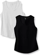 Amazon Essentials Women's Regular-Fit 100% Cotton Sleeveless Tank Top, Pack of 2, Black/White, XX-Small