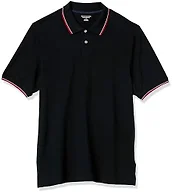 Amazon Essentials Men's Regular-Fit Cotton Pique Polo Shirt, Black Red White Thin Stripe, Small