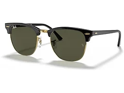 Ray-Ban RB3016 W0365 49 49-21-145 Ray-Ban RB3016 Clubmaster Classic Square Sunglasses BLACK ON GOLD/Green Gradient