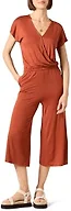 Amazon Essentials Women's Short-Sleeve V Neck Surplice Cropped Wide-Leg Jumpsuit with Elastic Waist, Casual Summer, Clay, X-Small