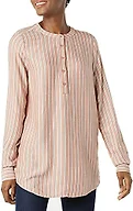 Amazon Essentials Women's Long-Sleeve Relaxed Fit Popover Blouse, Collared Business Casual Work Shirt, Terracotta French Stripe, Medium