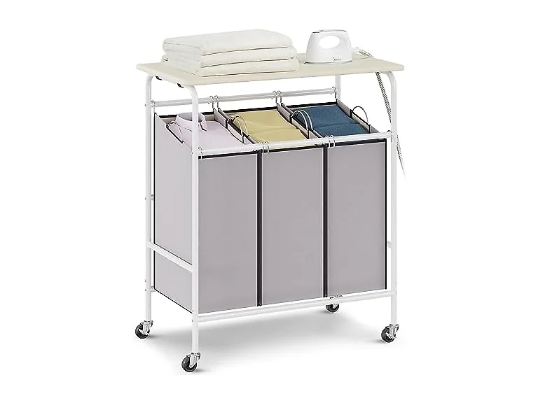 3-Section Laundry Sorter Cart with Ironing