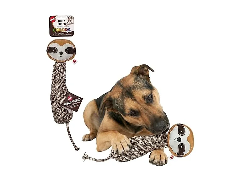 SPOT Dura-Fused Colors Leather Bottle Cruncher Sloth Dog Toy