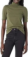 Amazon Essentials Women's Cotton Modal Draped Puff Sleeve Turtleneck, Olive, Large
