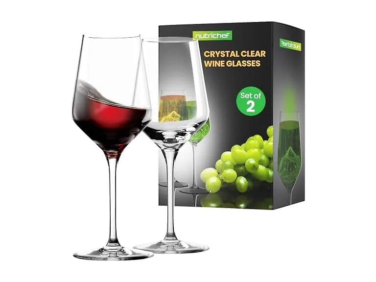 NutriChef 7oz Crystal Wine Glasses 2pk