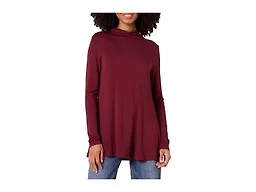 Amazon Essentials Women's Jersey Long-Sleeve Mock Neck Swing Tunic, Dark Burgundy, Small