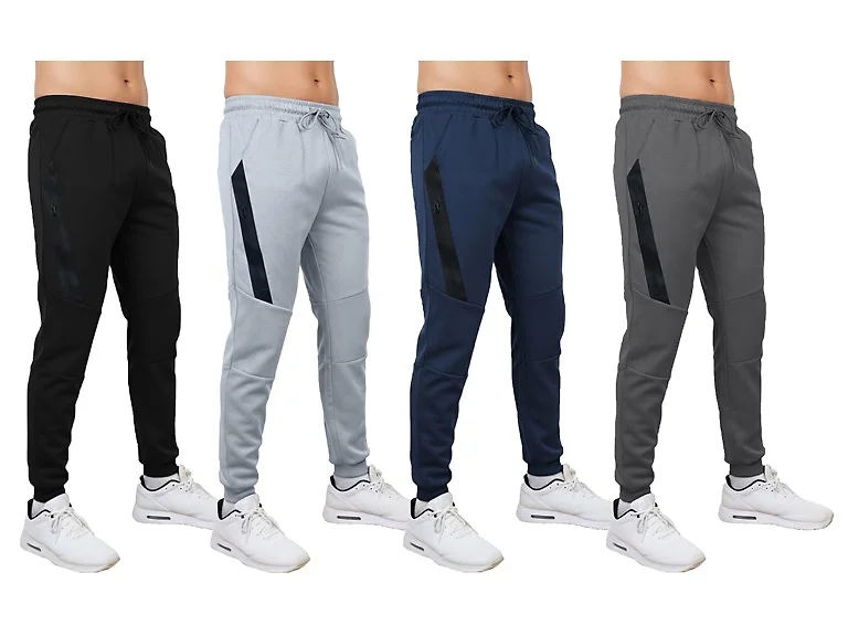 3Pk Asst Mens Tech Joggers w-Stripe Zip Patch
