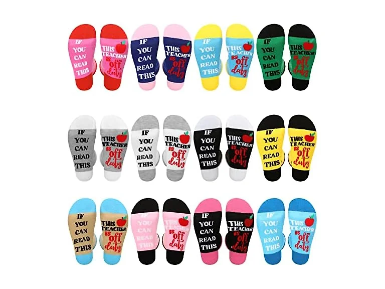 12 Pairs Womens Teacher Funny Crew Socks