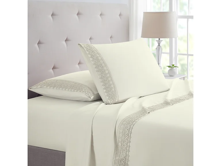 Lace Crochet 4 Piece Rayon From Bamboo Sheet Set