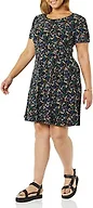 Amazon Essentials Women's Gathered Short Sleeve Crew Neck Shift Dress Dress, -Black, Ditsy Floral, XX-Large