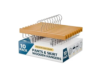 Natural Color Wooden Pants Hangers 10 Pack