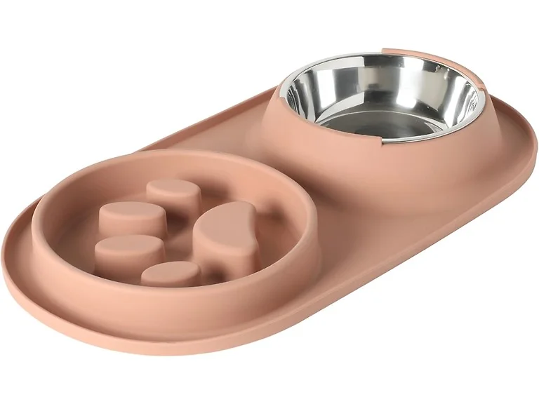 Gibson Home Curious Canines Slow Feeder Dog Bowl Set, Blush