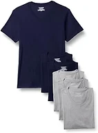 Amazon Essentials Men's Slim Fit V-Neck Undershirt, Breathable Cotton, Pack of 6, Medium Grey Heather/Navy, X-Small