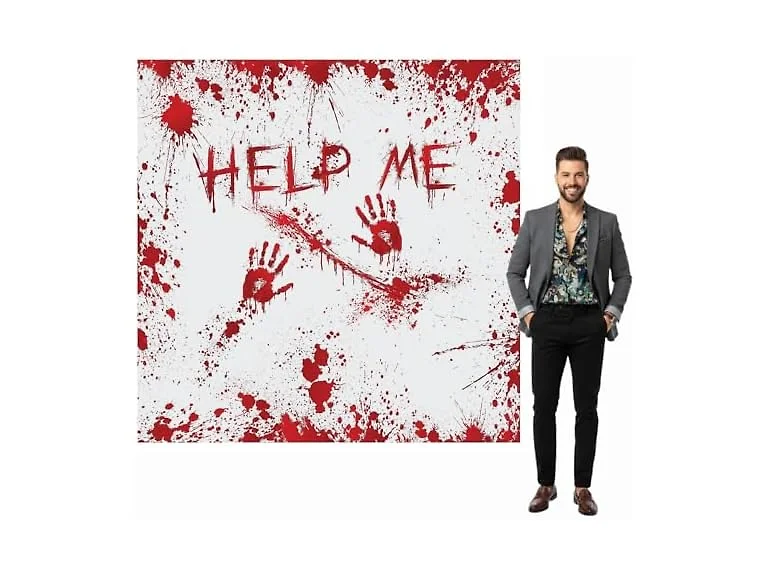 Fun Express 6 Ft. x 6 Ft. Halloween Horror Party Red & White Polyester Backdrop