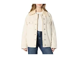 Amazon Essentials Women's Oversized-Fit Faux-Shearling Lined Denim Jacket, Ecru, Medium