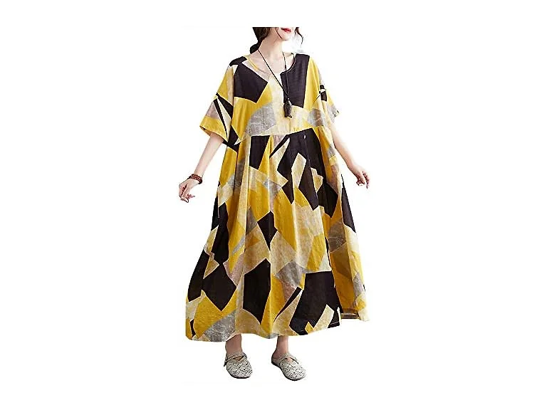 Versear Women (OS) Boho Cotton Linen Dress Dress