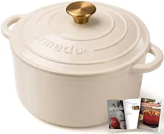 Parmedu 5.5QT Enameled Cast Iron Dutch Oven for Sourdough Bread White