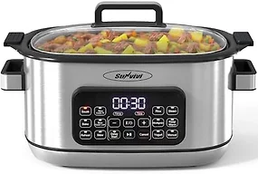 Sunvivi 12-in-1 Programmable Slow Cooker 6.5QT with Timer & Keep Warm