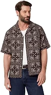 Amazon Essentials Men's Relaxed-Fit Short Sleeve Linen Blend Shirt, Dark Maroon Bandana Pattern, Small