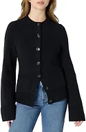 Amazon Essentials Women's Regular-Fit Long-Sleeve Cardigan with Bell Sleeves and Shaped Waist, Black, Small