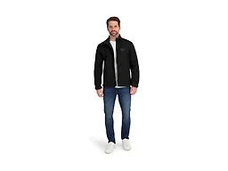 Reebok Mens Mock Neck Zip-Up Textured Fleece Shell Jacket, Black, S