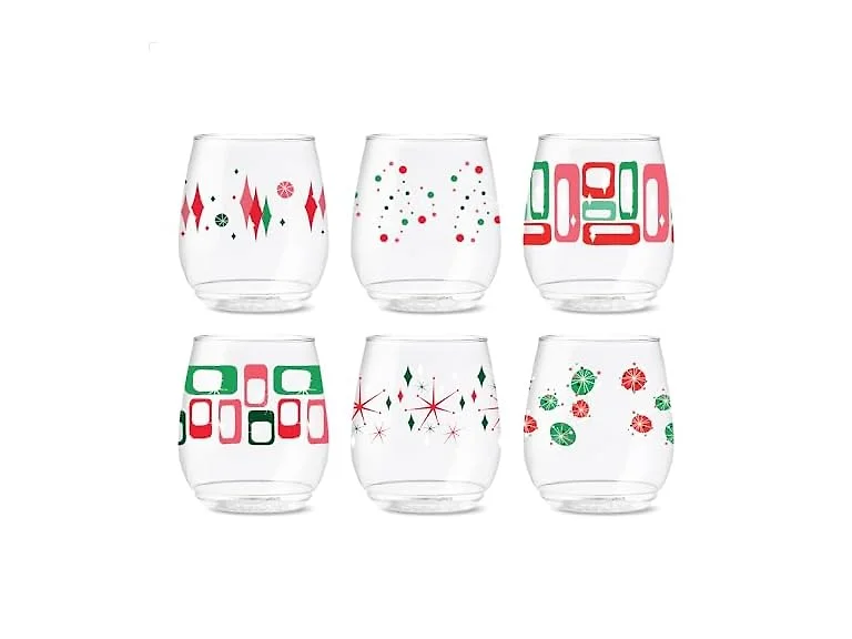 TOSSWARE POP 14oz Vino Retro Festive Pattern Series, SET OF 6