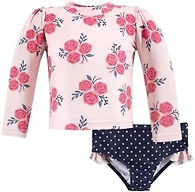 Hudson Baby Unisex Baby Swim Rashguard Set, Pink Navy Roses, 12-18 Months