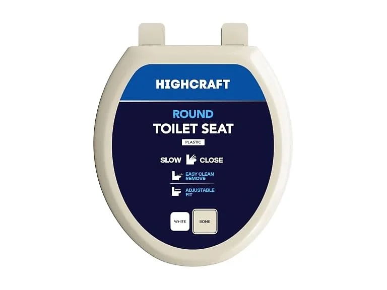 HIGHCRAFT Round Plastic Toilet Seat Slow Close, Bone