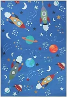 Superior Lil' Flyer Non-Slip Indoor Rug for Kids, Toddlers & Babies, Washable, Perfect for Playroom, Kids Room, Nursery, Whimsical Space Pattern with Soaring Rockets, 4' x 6', Red-Multicolor