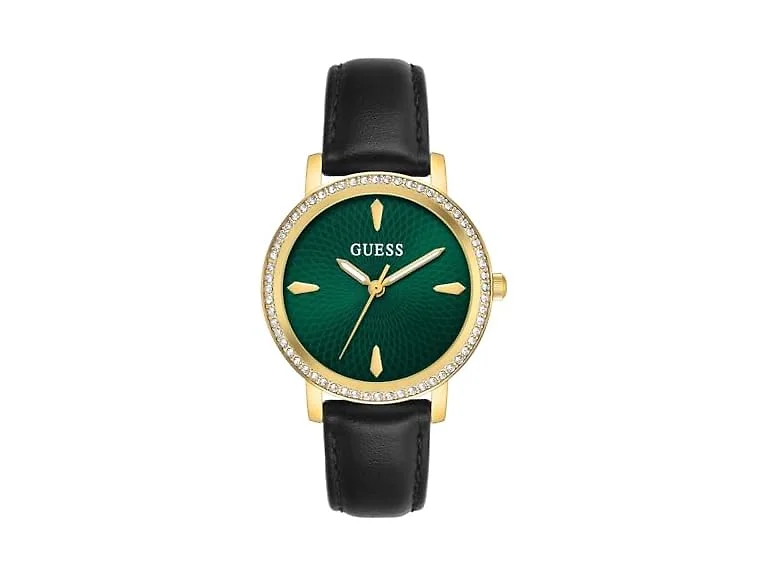 GUESS Women's 34mm Black Leather Watch