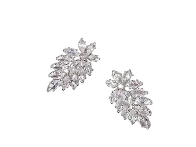Silver Leaf Cluster CZ Stud Earrings