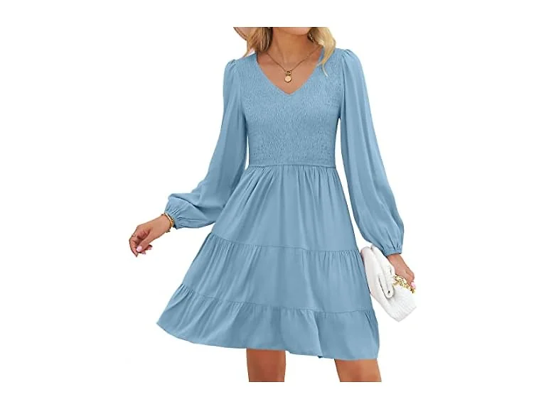 Zesica Women (M) Fall Casual Long Sleeve V Dress