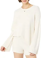 The Drop Women's Alice Crewneck Back Slit Ribbed Pullover Sweater, Whisper White, XXS