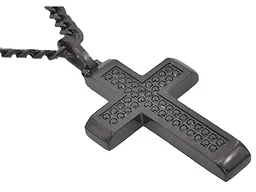 Blackjack Jewelry S-BJP122B Black Stainless Steel CZ Cross Necklace Black 
