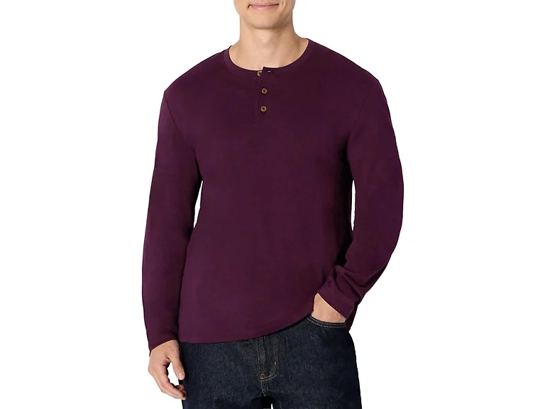 Amazon Essentials Men (L) Henley Shirt Burgundy
