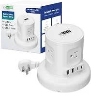 Retractable Power Strip with USB-C & USB-A Ports, Extension Cord White