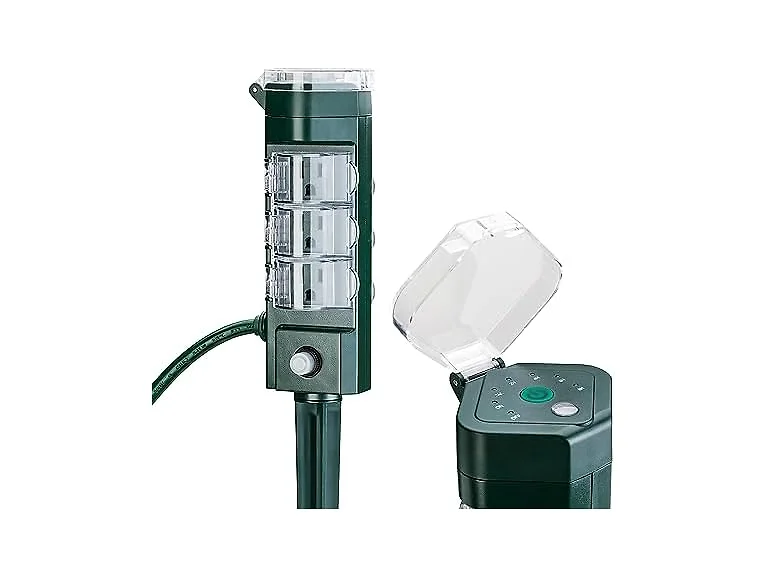 HBN Outdoor Power Strip with Photocell, Yard Stake Countdown Timer
