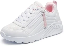 Skechers Kids Girls Uno Lite - Easy Zip Sneaker, White, 2 Little Kid
