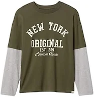 GAP Boys' Long Sleeve Layered Tee, Army Jacket Green, M